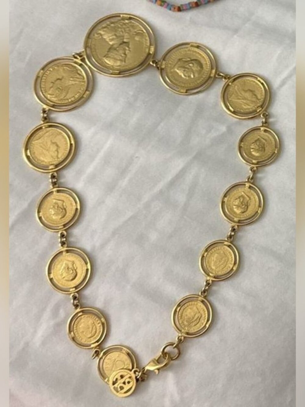 Gold Framed Coin Link Necklace